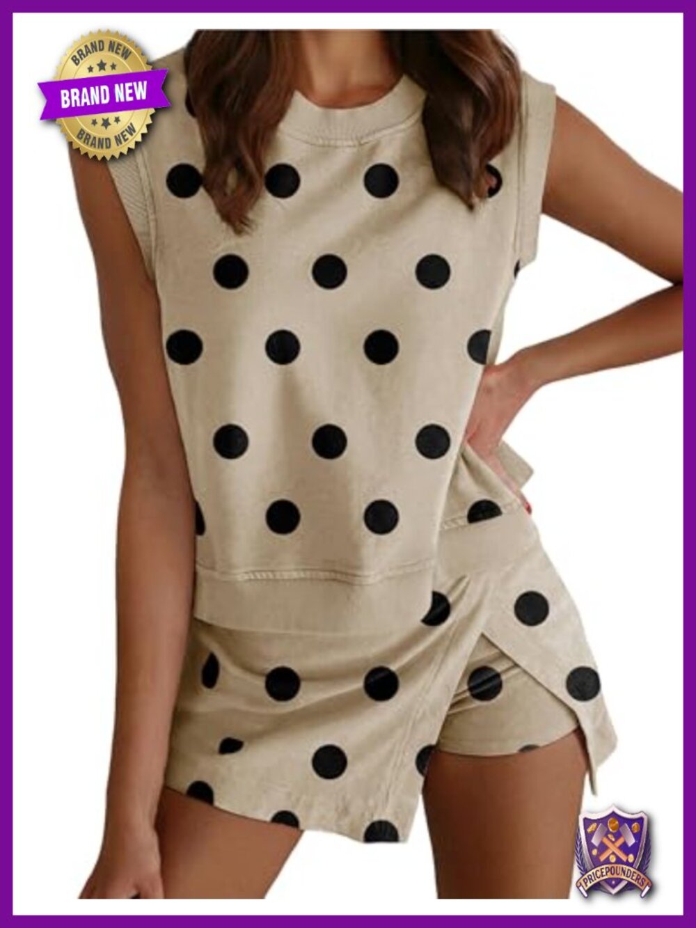 Womens Polka Dot 2 Piece Tank Top & Mini Skort Set Ribbed Trim